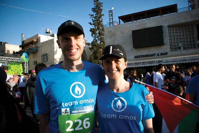 Harry Baker, and mum Jenny at the Palestine Marathon start line in April 2017