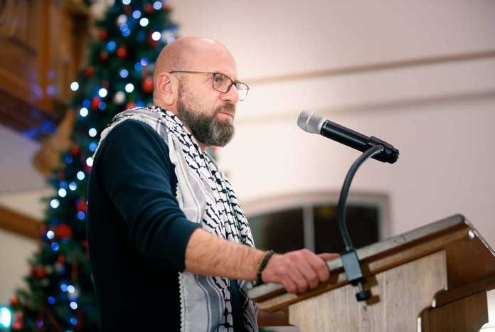 Sami Awad from Holy Land Trust in Bethlehem, speaking in West Yorkshire, England – December 2019