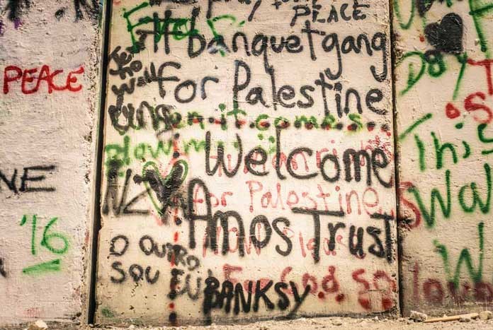 The graffitied Separation Wall in Bethlehem, Palestine.
