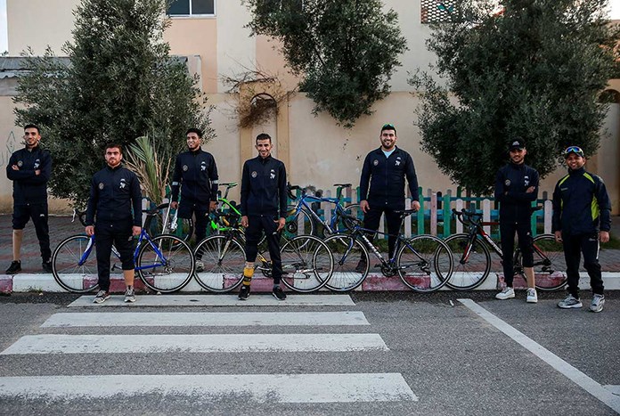 The Gaza Sunbirds para-cycling cycling team.