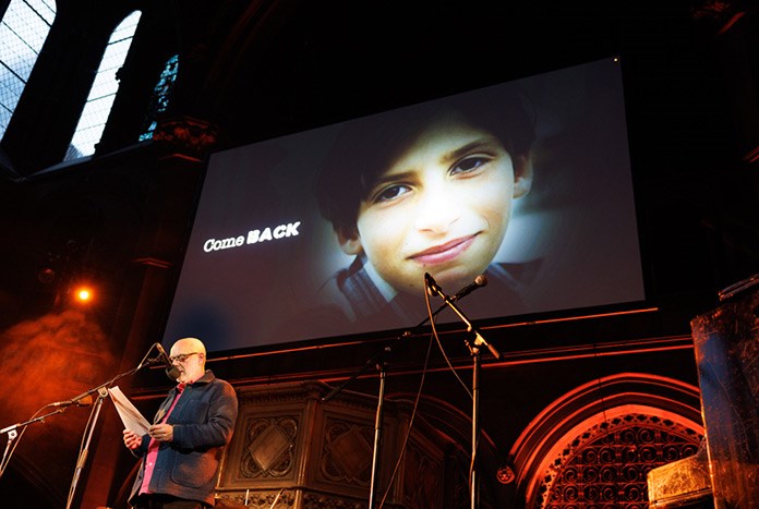Brian Eno performing at Amos Trust's Sumud fundraising concert at Union Chapel in London on 18th April, 2024