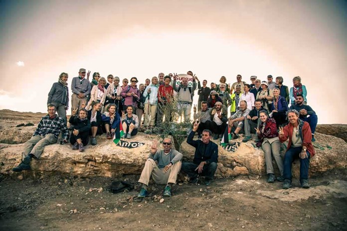 The Just Walk final stage group at the Sumud Peace Camp in the South Hebron Hills.