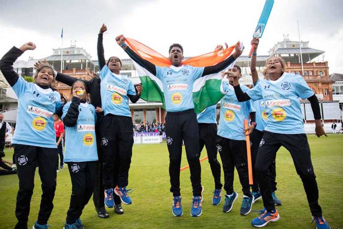 Young people from Karunalaya in Chennai, India celebrate after winning the Street Child Cricket World Cup at Lords.