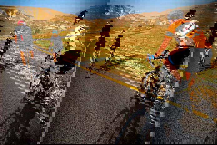 Members of Team Amos cycling through the West Bank on their way to Jericho.