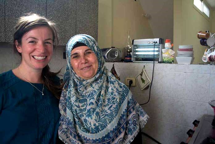 Madeleien McGivern from the UK with a Palestinian friend