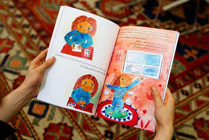 The inside of Malak Mattar's children's book, 'Grandma's Bird'