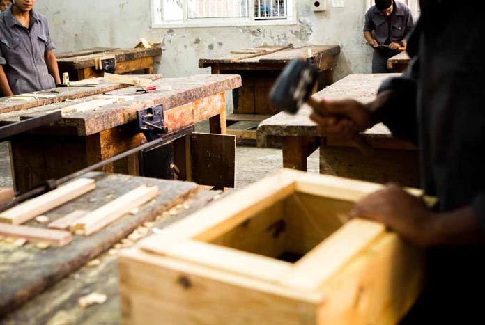 A woodworking class in Gaza.