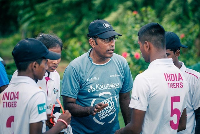Paul Sunder-Singh from Karunalaya in Chennai, India, giving last minute coaching to the India Tigers cricket team.