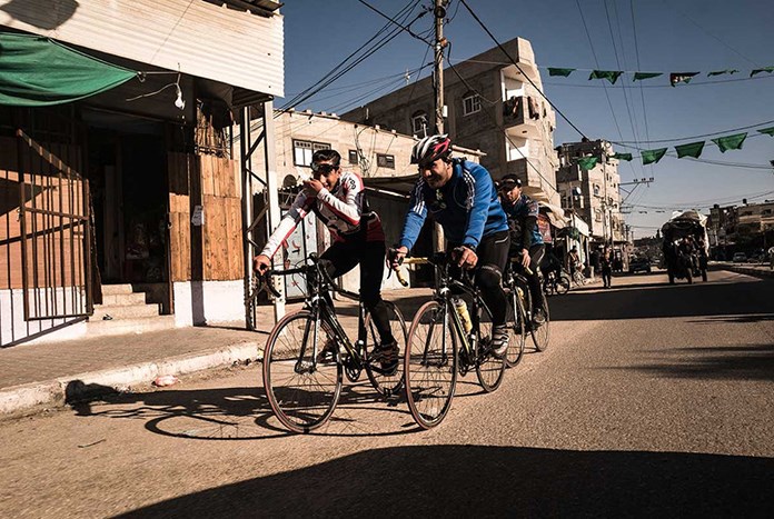 Gaza Sunbirds para-cycling team training in Gaza.