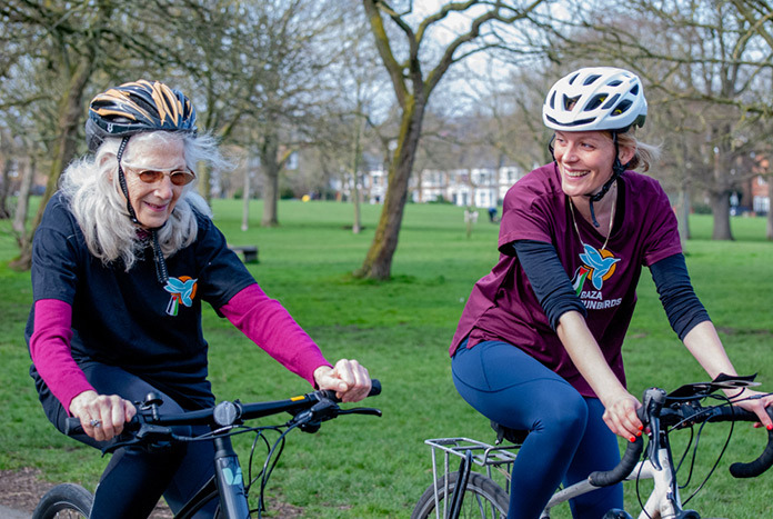 Anne Jones and Amos Trust’s Meg Williams getting ready for the Mount Ventoux Challenge this May.