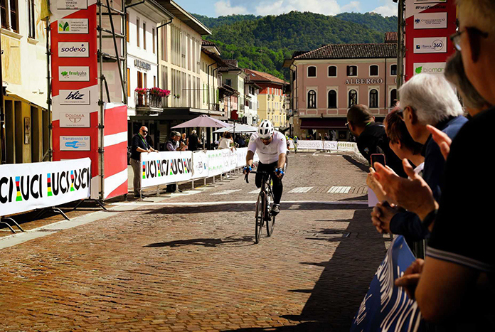 Alaa al-Dali from the Gaza Sunbirds para-cycling team racing in Italy.