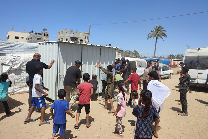 Toilet blocks being delivered to Rafa in the Gaza Strip.
