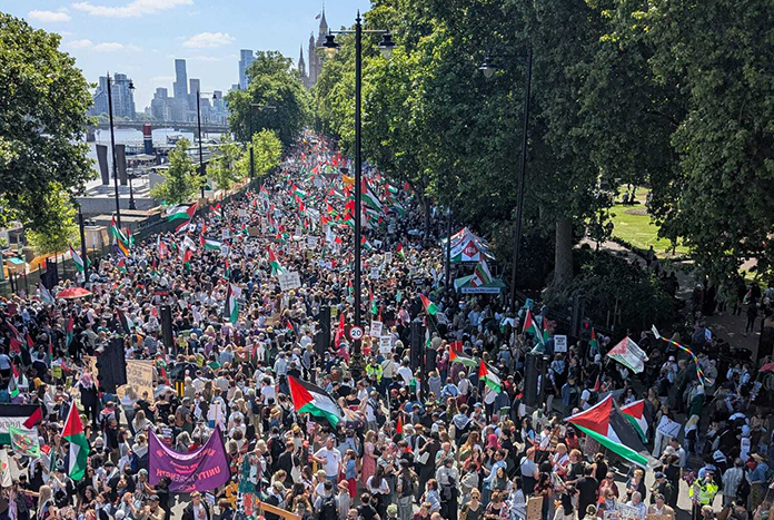 A huge crowd demonstrating in London against the war in Gaza.