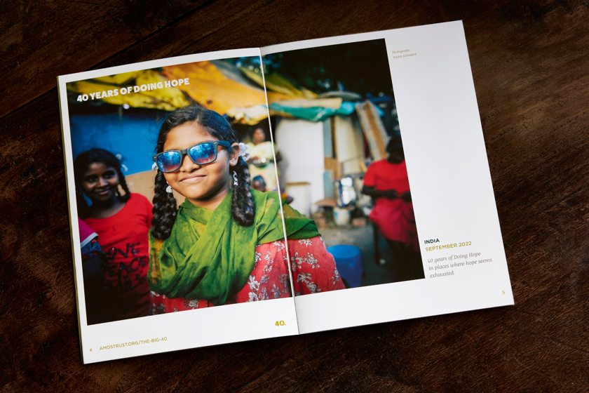 Amos Trust's 40th anniversary brochure spread